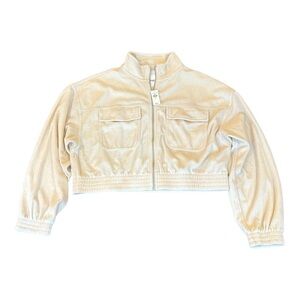 NWT Aerie Groove On Full Zip Soft Velour Cropped Beige Ribbed Jacket Size L